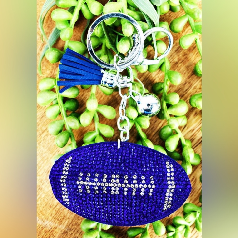 Royal Blue Sparkling Football Keychain